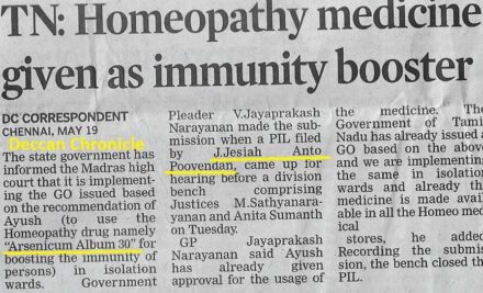 TN: Homeopathy Treatment given as immunity booster